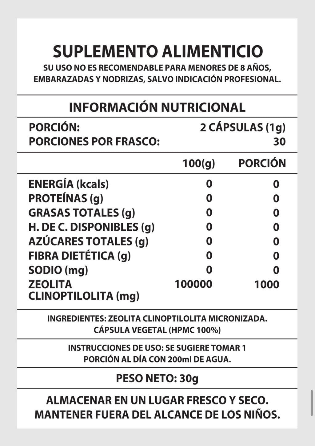 ZEOLITA 1000MG 60CAPS