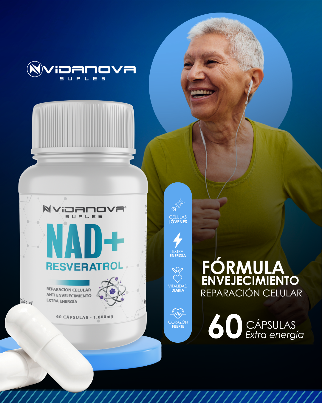 PACK X3 NAD+ RESVERATROL 1000MG 60 CAPS