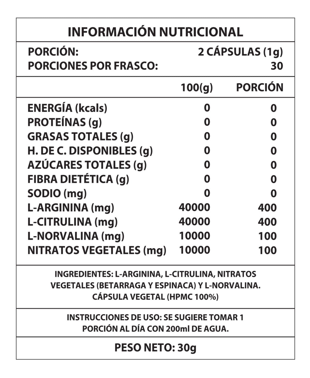 OXIDO NITRICO 1000 MG 60 CAPS